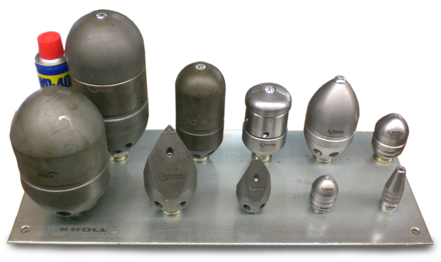 Displayständer für Rohrreinigungsdüsen.