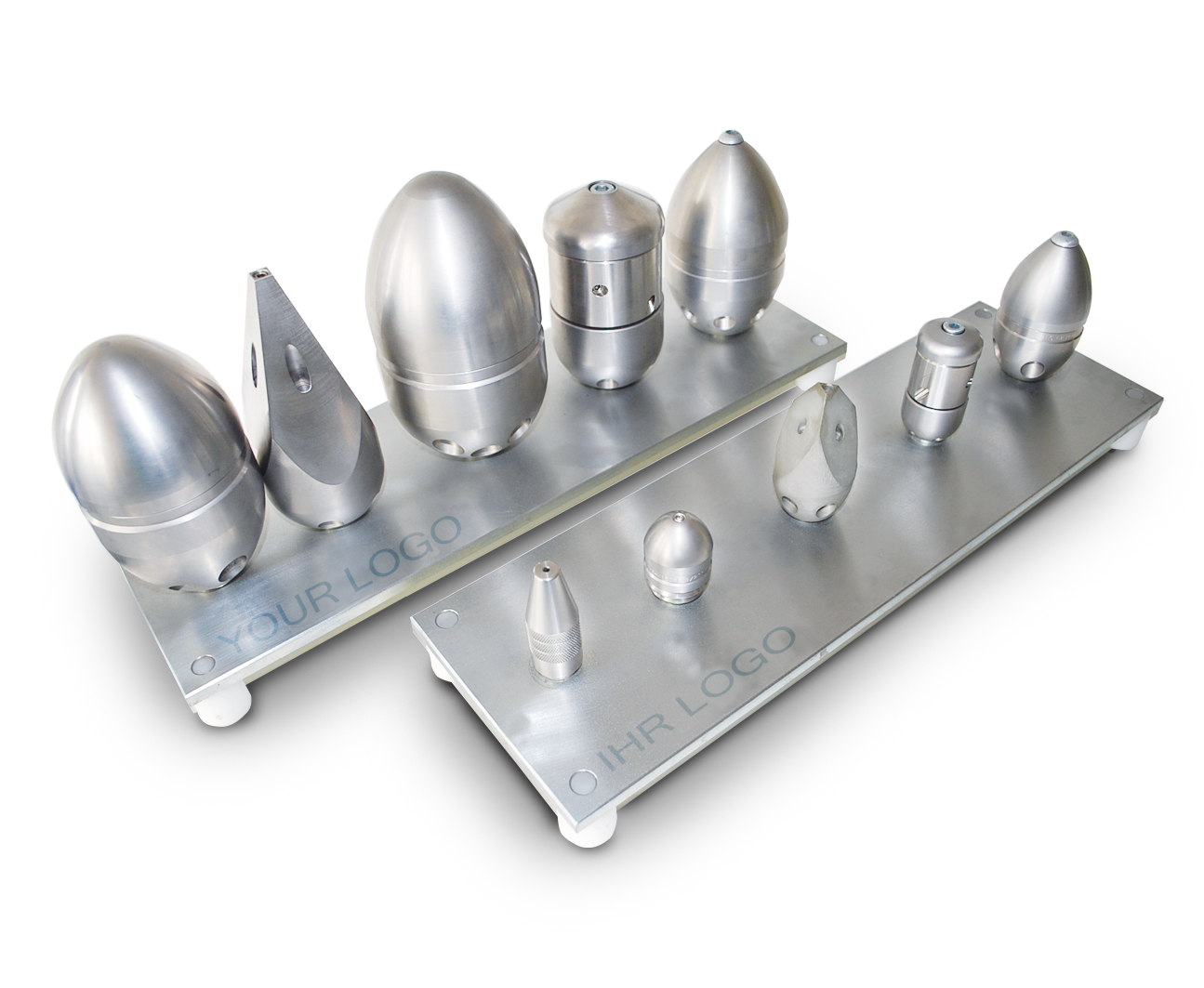 Displayständer für Rohrreinigungsdüsen.